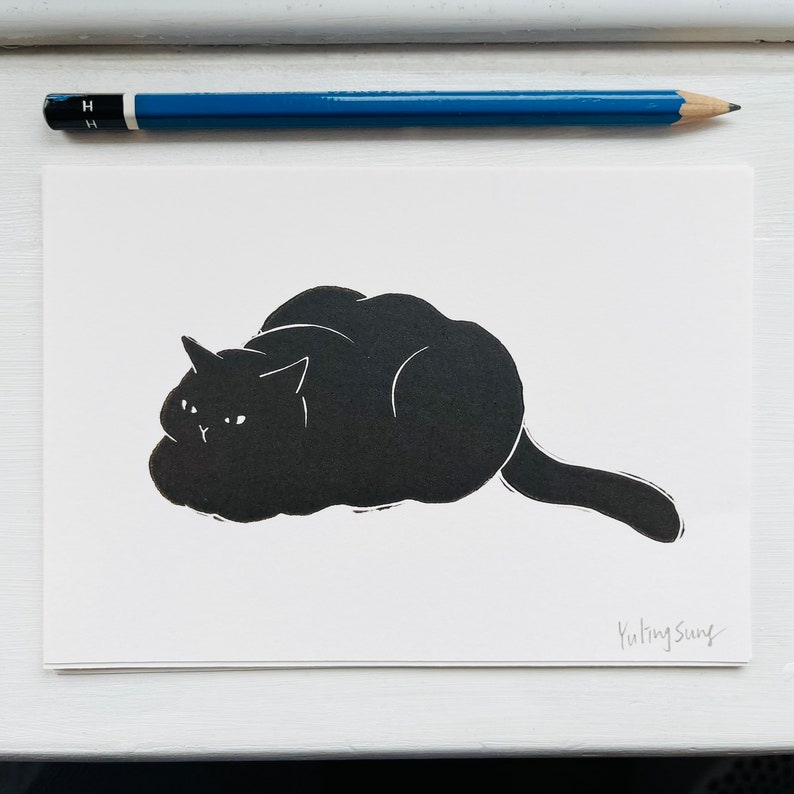Loafing Cat/Mini Lino Print A6/Handmade/Cat Print/Cat Lover image 3