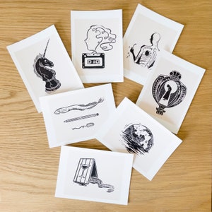 HARUKI MURAKAMI/Mannen zonder vrouw/Ontwerppostkaarten/A6/Linosnede/Boekenliefhebber