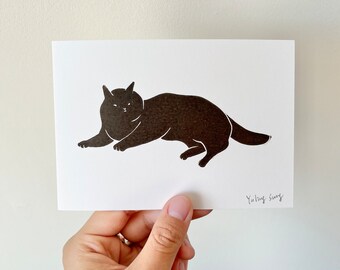 Chilling Cat/Mini Lino Print A6/Handmade/Cat Print/Cat Lover