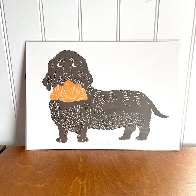 The Croissant Thief/A3 Lino Print/Handmade/Dog Print/Dog Lover image 2