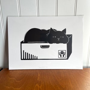 Large Boxed Cat/A3 Lino Print/Handmade/Cat Print/Cat Lover