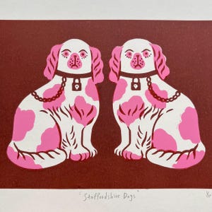 Staffordshire Dogs/Lino Print/A4/Handmade/Hand-printed/Fireplace Dogs/Antique Ceramic Dogs Print