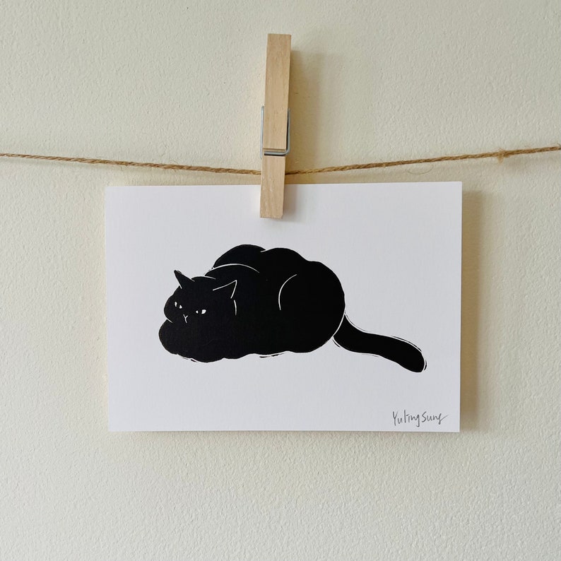 Loafing Cat/Mini Lino Print A6/Handmade/Cat Print/Cat Lover image 2