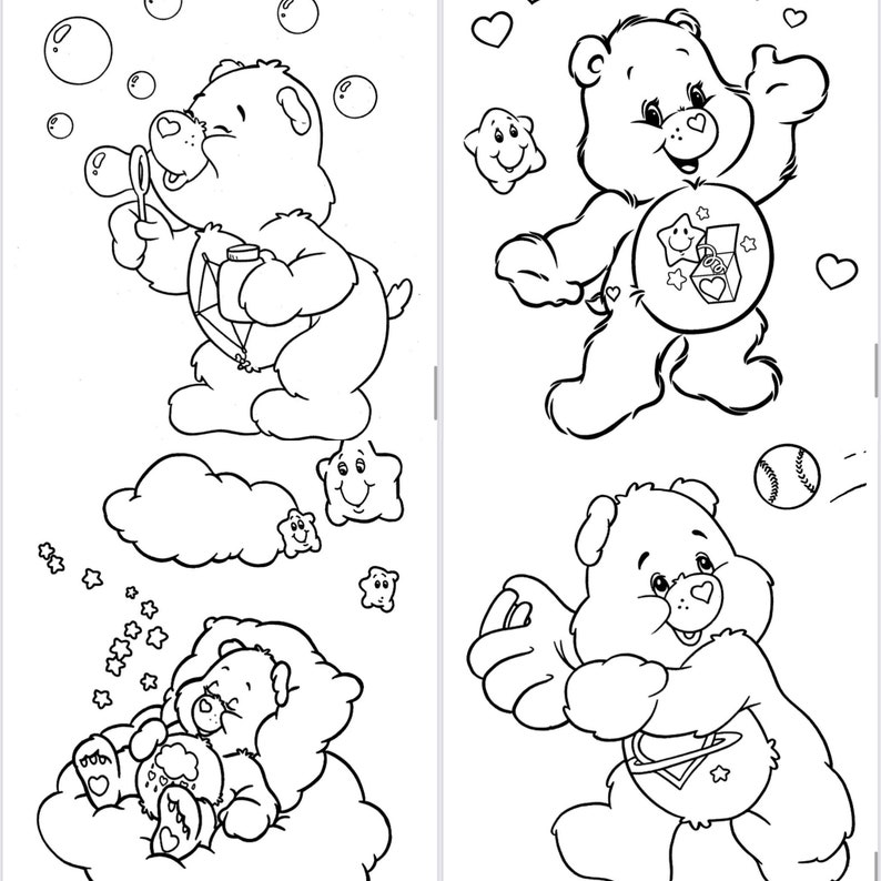 Care Bear Printable Coloring Pages Instant Download Etsy