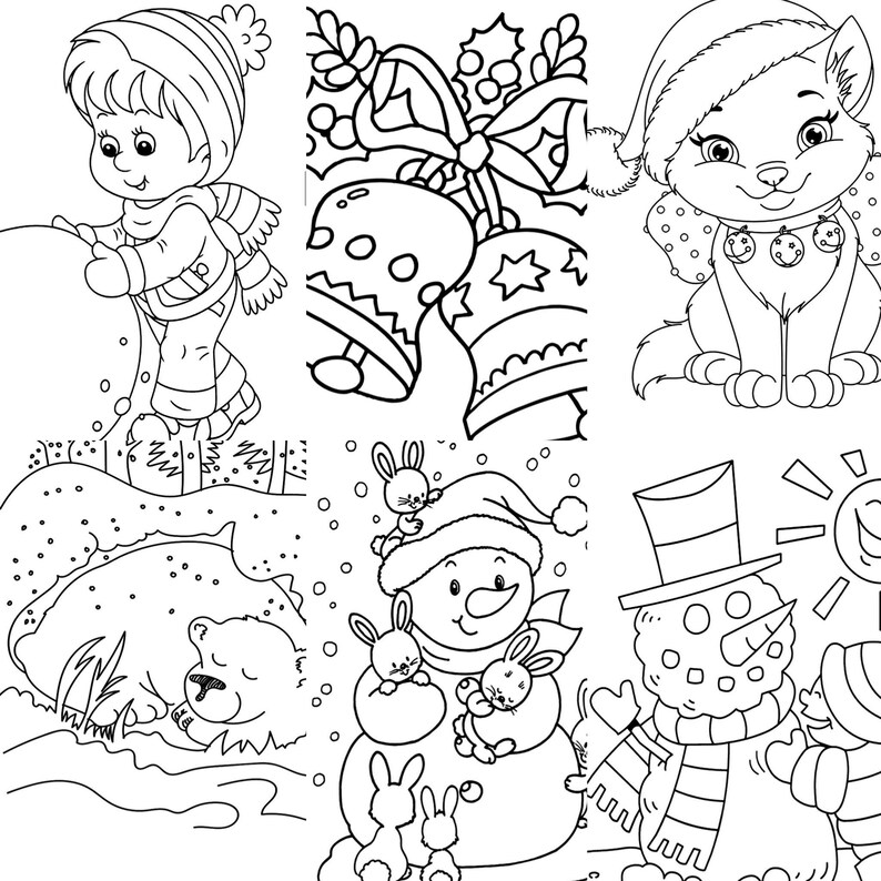 Winter printable coloring pages-instant download-fun activity for kids-cartoon coloring-digital download
