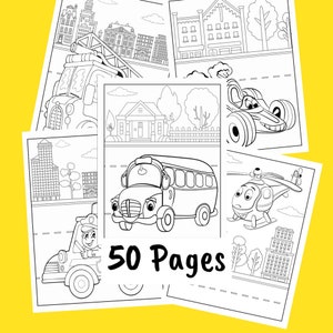 Animated Car Coloring Pages - Vintage Car Kids Coloring Pages - Baby Bike Printable Coloring - Digital Download