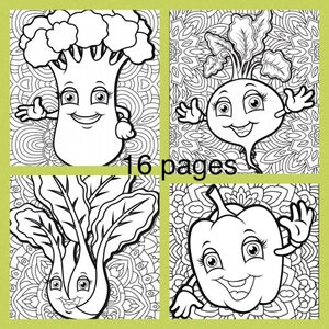 Zentangle kawaii Vegetables printable coloring pages-kawaii vegetables-instant download