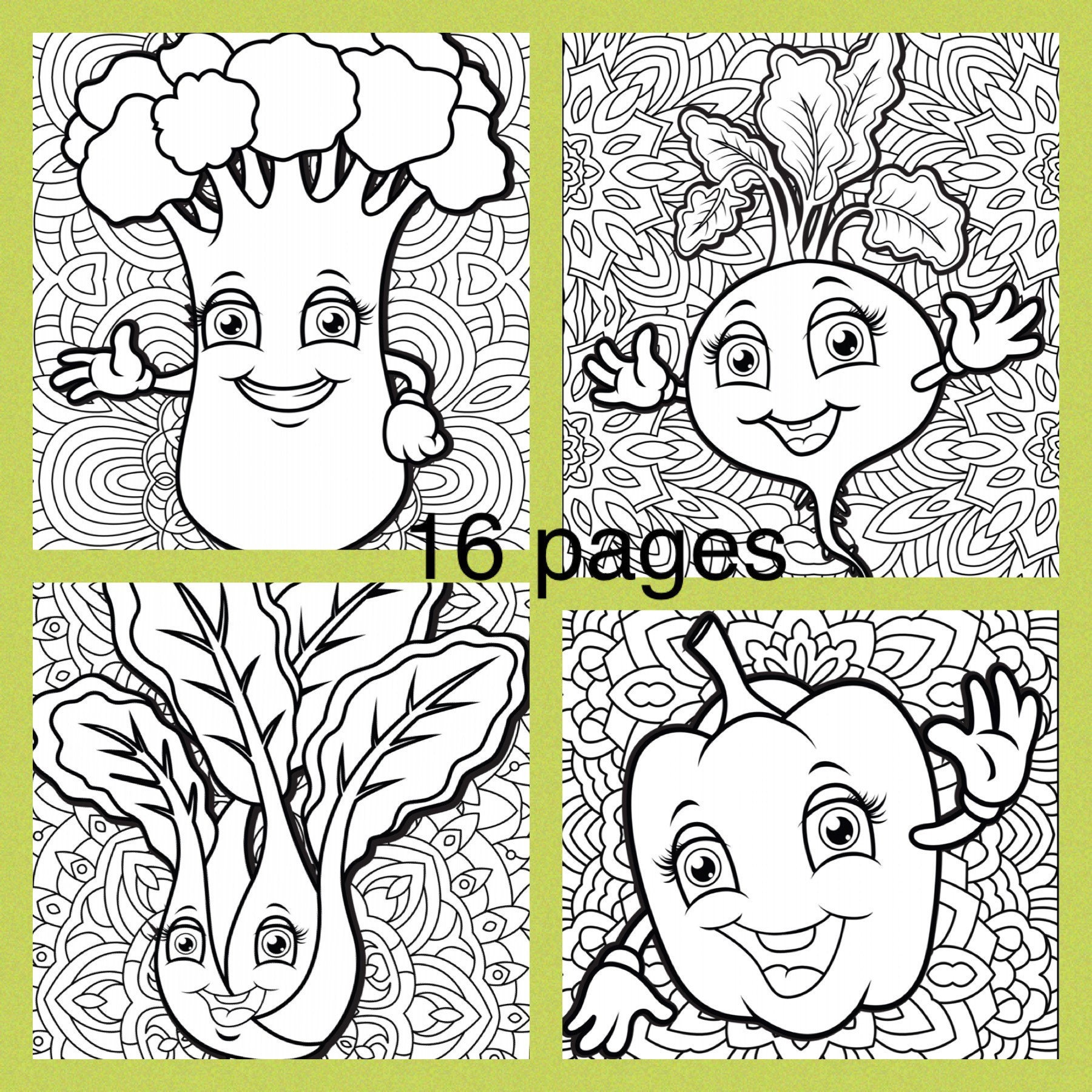 Zentangle kawaii Vegetables printable coloring pages-kawaii | Etsy