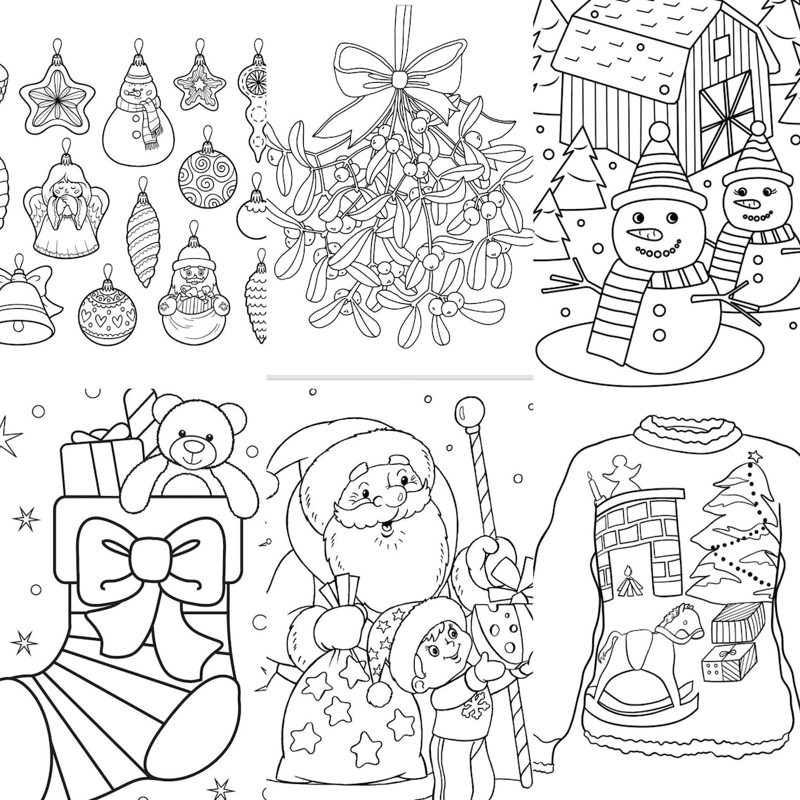 Christmas Printable Coloring Pages for Kids-holiday Activity | Etsy