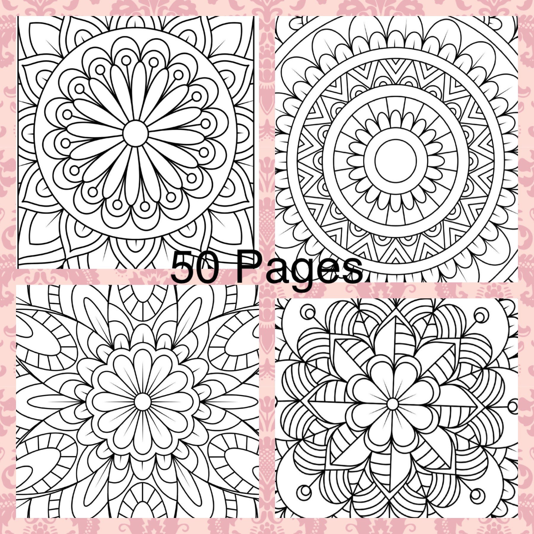 Square Mandalas 50 printable coloring pages-instant download-teens and adult coloring pages-meditation sheets