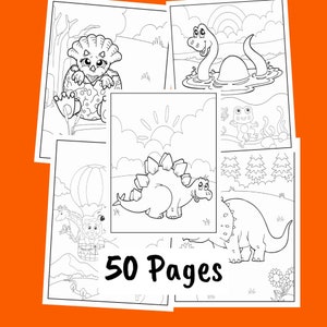 Dinosaur Print Kids Coloring Pages - Dinosaur Stationery Animal Coloring Pages - Digital Anime Art - Instant Download