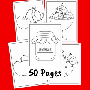 Kawaii Food Illustration Coloring Pages - Fast Food Anime Art Printable Coloring - Kids Fun Activity - Instant Download