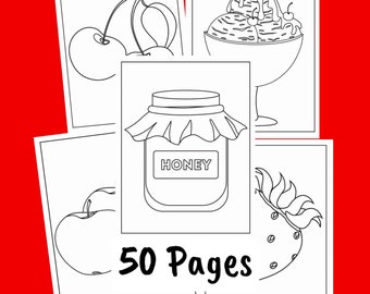 Kawaii Food Illustration Coloring Pages - Fast Food Anime Art Printable Coloring - Kids Fun Activity - Instant Download