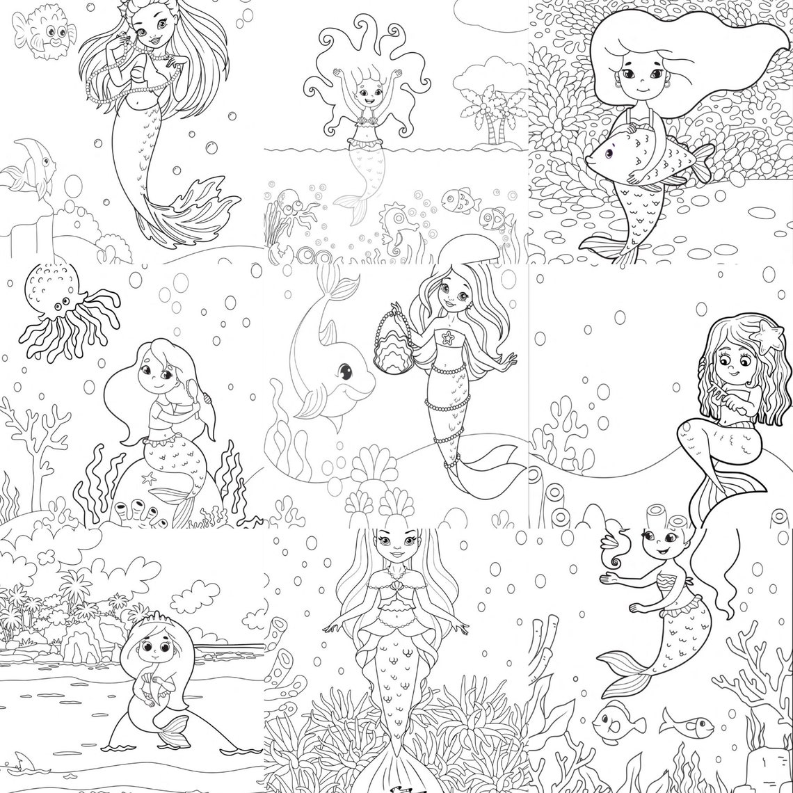 Little Mermaid Family Coloring Pages - Cute Mermaid Princess Printable ...