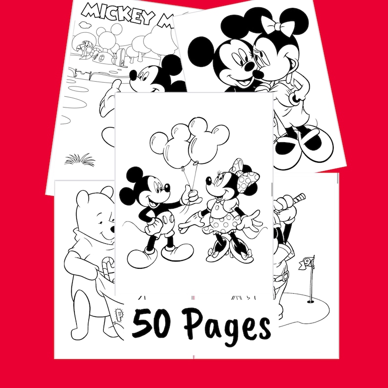 Páginas para colorear de Mickey Mouse para niños - Libro para colorear de Disney - Arte digital de Winnie The Pooh y sus amigos - Descarga instantánea imagen 1