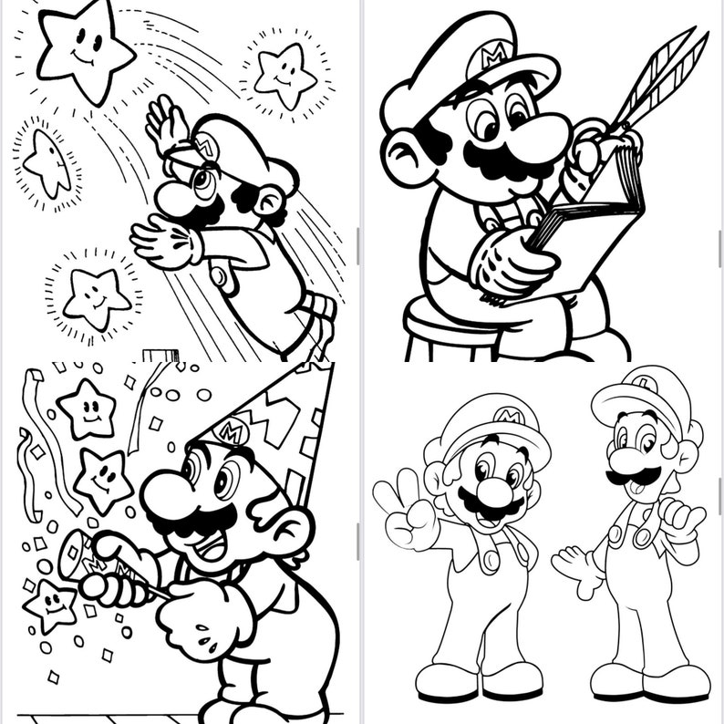Mario Brothers Printable Coloring Pages-instant Download-cartoon