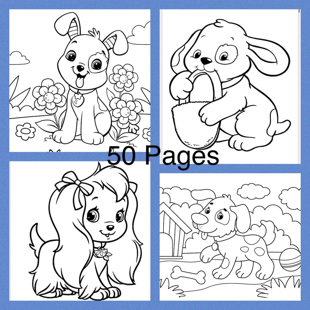 Dog 50 Printable Coloring Pages-instant Download-cartoon Sheets-anime