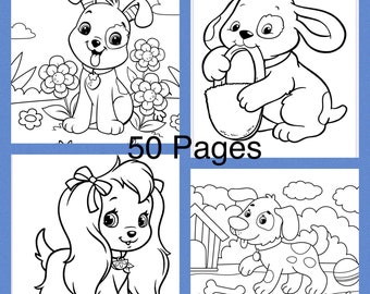 Dog 50 printable coloring pages-instant download-cartoon sheets-anime art-character coloring sheets-puppy prints-