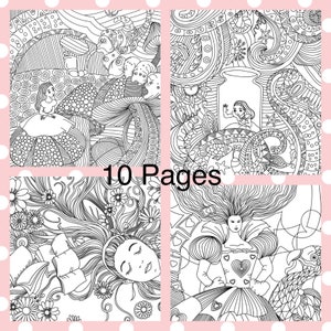 Alice in wonderland printable coloring pages-instant download-