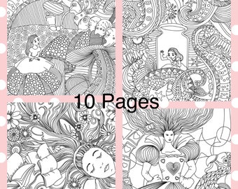 Alice in wonderland printable coloring pages-instant download-