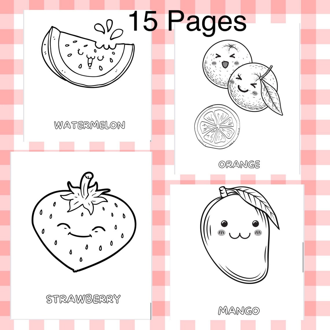 Fun Kawaii Fruit 15 Printable Coloring Pagesinstant Downloadcharacter