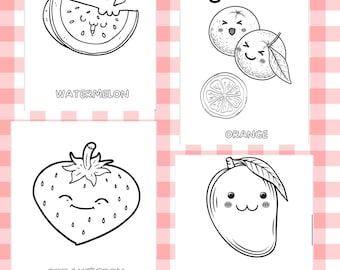 Fun kawaii Fruit 15 printable coloring pages-instant download-character coloring-fun activity for kids-learning printable sheets
