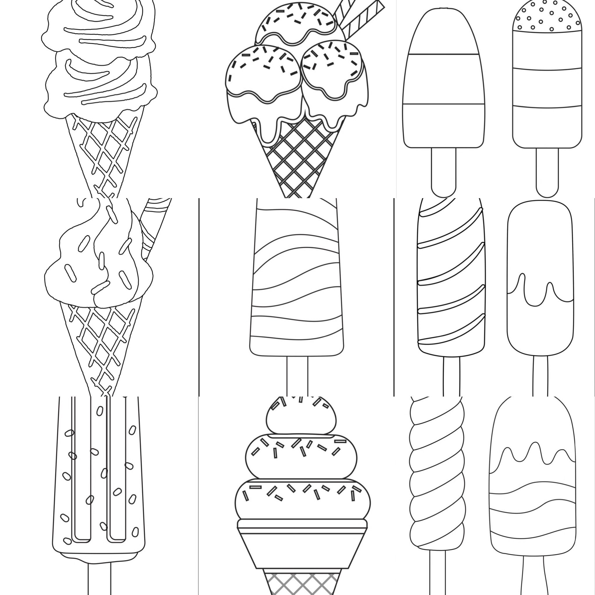 Kawaii Ice Cream Kids Coloring Pages Ice Cream Anime Art | Etsy