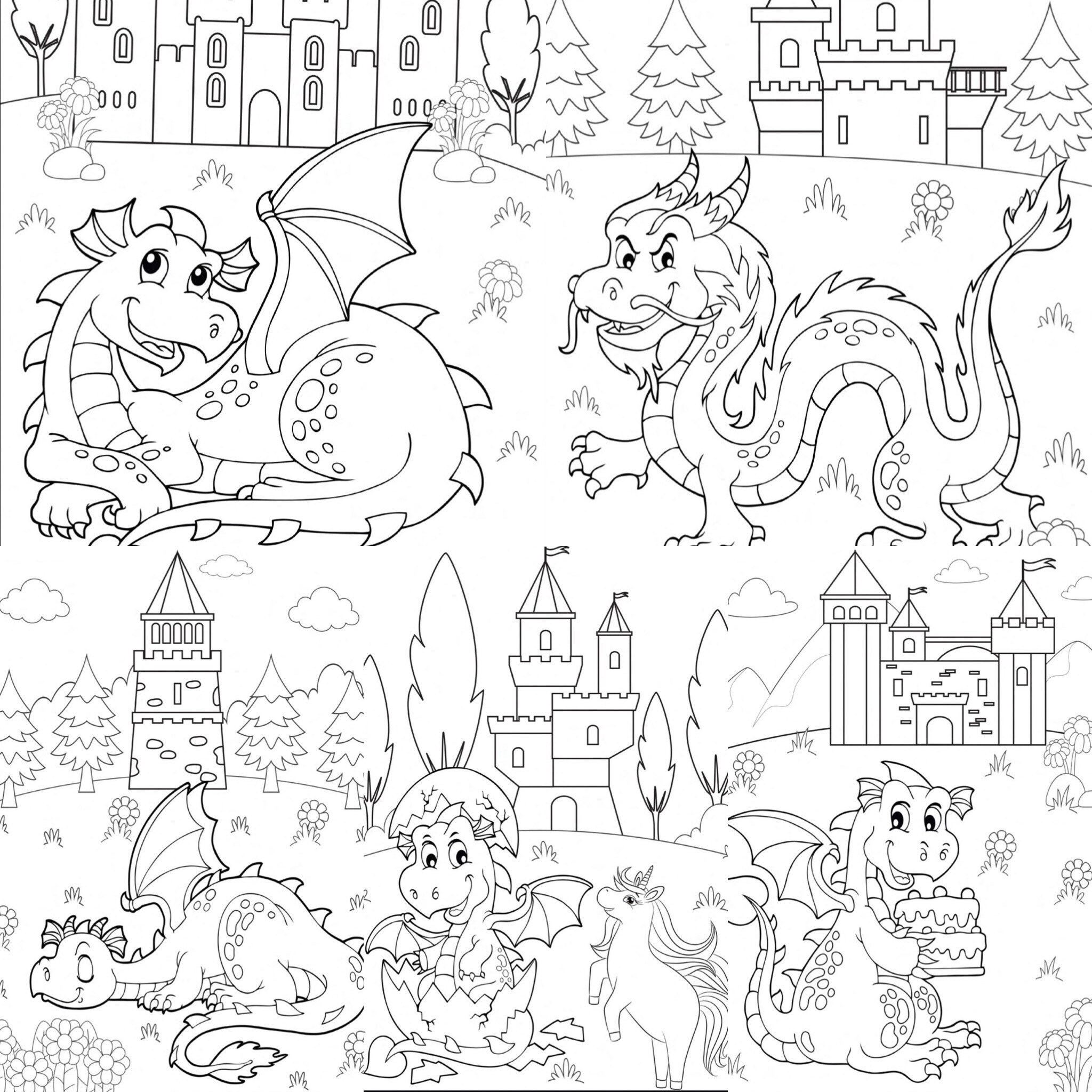 Dragon Coloring Pages 50 Printable Color Pages for | Etsy