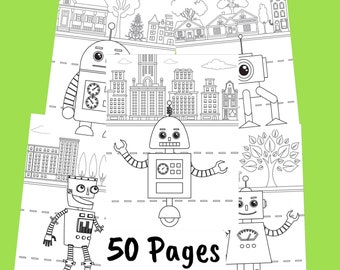 Robot Coloring Pages - Robot Print Anime Art - Kids Fun Activity - Robot Gift - Instant Download