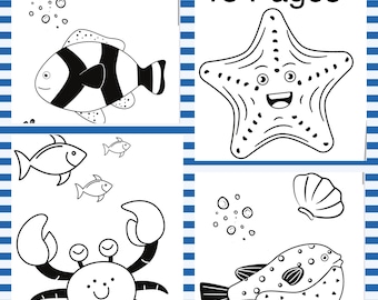 Sea life 15 printable coloring Pages-instant download-fun activity for kids-birthday party activity-anime art-character coloring sheets-