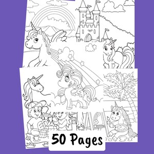 Flying Unicorn Printable Coloring - Anime Kids Coloring Pages - Princess Unicorn Coloring Art - Instant Download