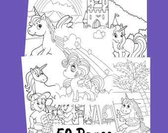 Flying Unicorn Printable Coloring - Anime Kids Coloring Pages - Princess Unicorn Coloring Art - Instant Download