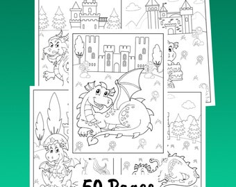 Dragon Coloring Pages 50 Printable Color Pages for Children-anime art-instant download-kids fun activity-dragon coloring book-digital