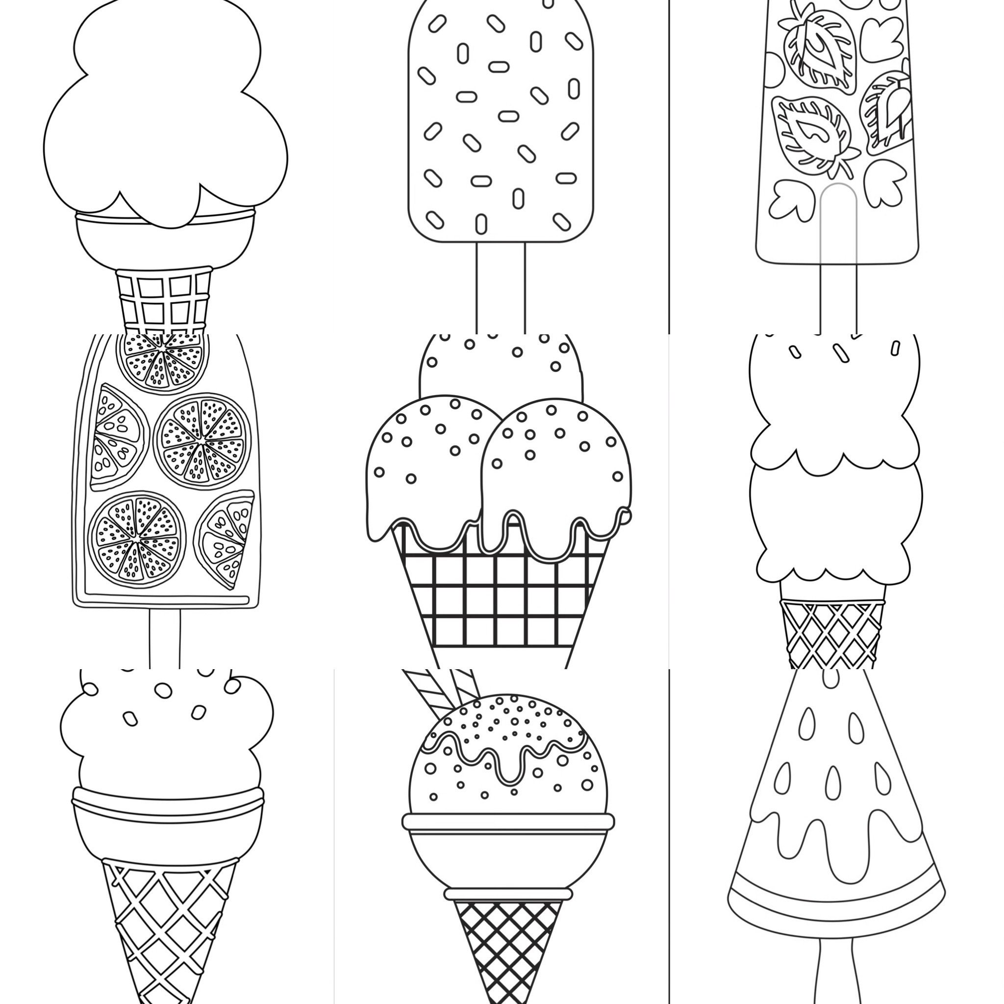 Kawaii Ice Cream Kids Coloring Pages Ice Cream Anime Art | Etsy