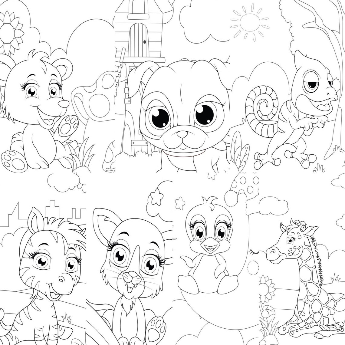 Baby Animals Printable Coloring Pages - Etsy