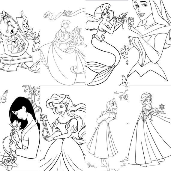 disney princess printable coloring pages instant etsy australia
