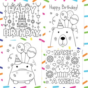 Happy Birthday 40 printable  Coloring Pages-Fun activity for kids-Birthday Party activities-instant download-