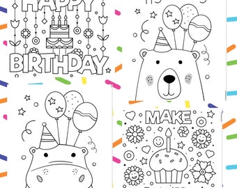 Happy Birthday 40 printable  Coloring Pages-Fun activity for kids-Birthday Party activities-instant download-