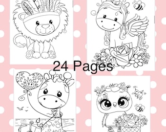 Adorable Animal 24 printable coloring pages-instant download-fun kids activity-coloring pages for boy-coloring pages for girls