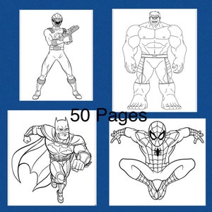 Superhero 45 printable coloring pages-instant download-fun activity for kids-birthday party activity