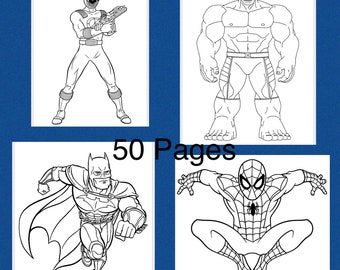 Supereroe 45 pagine da colorare stampabili, download istantaneo, attività divertente per feste di compleanno per bambini