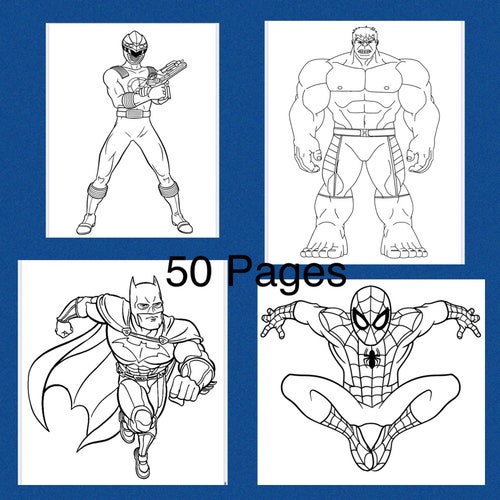 superhero 45 printable coloring pages instant download fun etsy israel