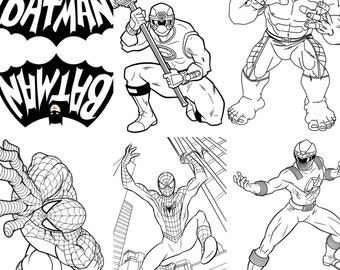 superhero 45 printable coloring pages instant download fun etsy