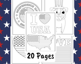 Fourth of July Coring Pages- kids fun activities-20 Independence Day Coloring Pages-digital download-holiday art-independence day art