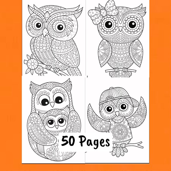 Adorable Owl Printable 50 Coloring Pages-instant