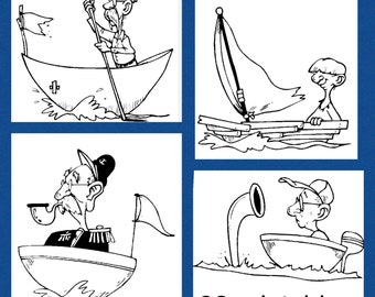 Funny boat printable coloring pages-digital download-instant download-anime art-fun activity for kids-transportation coloring pages-cartoon