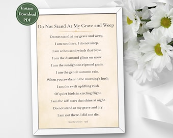 Printable Do Not Stand At My Grave and Weep Poem - Parchment Design, Short Funeral Poem Printable,  Memory Table Sign