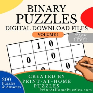 Easy Binary Puzzle Book - 200 Puzzles - Digital Download