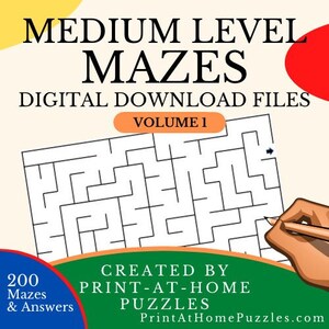 Medium Mazes Puzzle Book - 200 Puzzles - Digital Download
