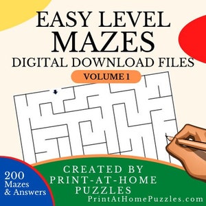 Easy Mazes Puzzle Book - 200 Puzzles - Digital Download